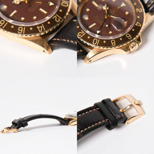 ROLEX ロレックス GMTマスター 腕時計 1675/8 重量約77.10g 18KYG AT ブラウン文字盤 レザー 美品 中古 4a010224