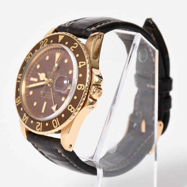 ROLEX ロレックス GMTマスター 腕時計 1675/8 重量約77.10g 18KYG AT ブラウン文字盤 レザー 美品 中古 4a010224