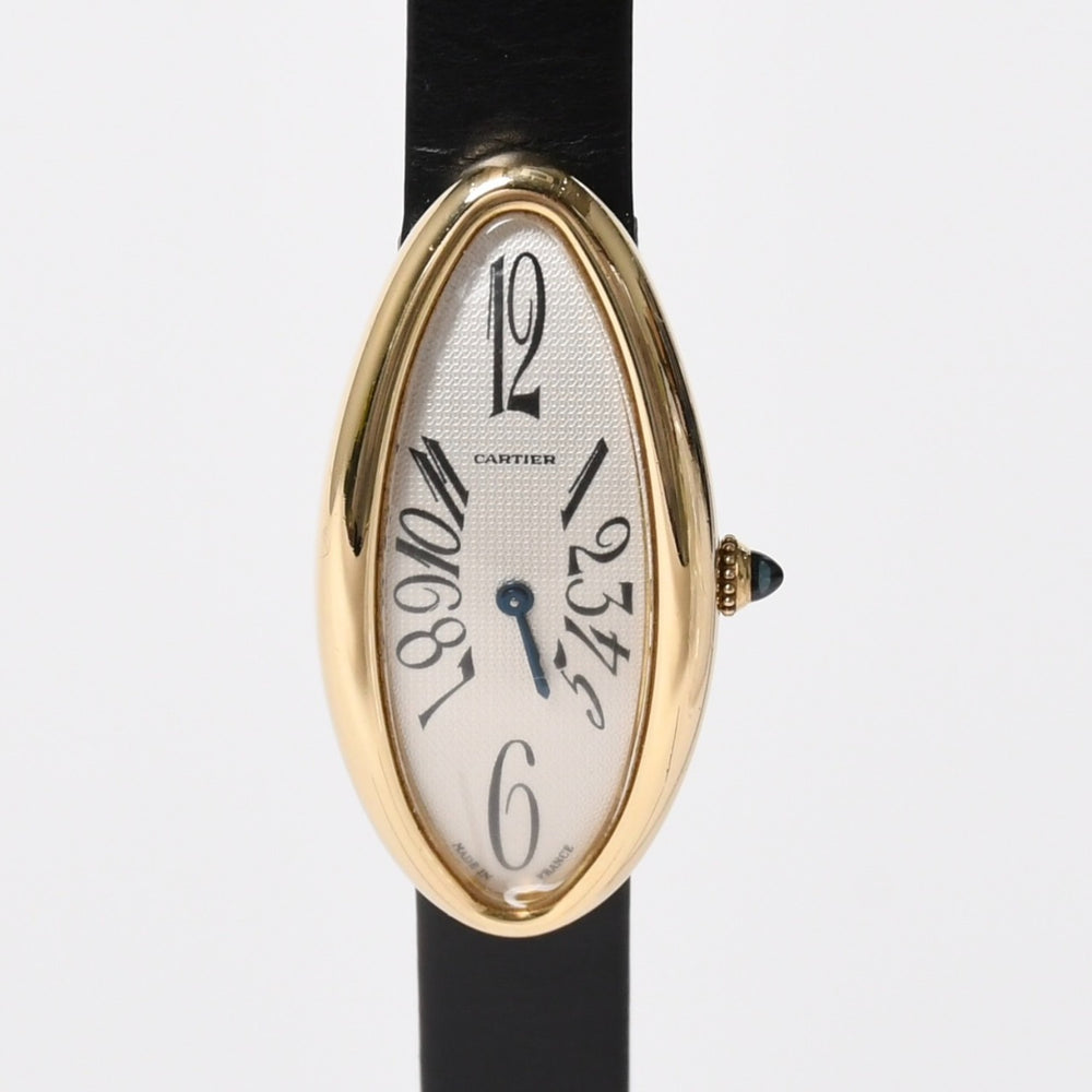 極美品 CARTIER カルティエ べニュワール アロンジェ 腕時計 2605 重量約42.57g 18KYG クオーツ ブラック ゴールド シルバー文字盤 中古 4a010225