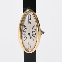 極美品 CARTIER カルティエ べニュワール アロンジェ 腕時計 2605 重量約42.57g 18KYG クオーツ ブラック ゴールド シルバー文字盤 中古 4a010225