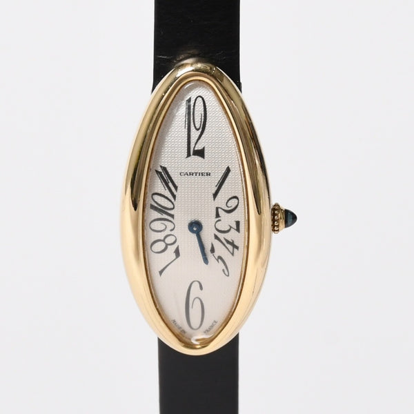 極美品 CARTIER カルティエ べニュワール アロンジェ 腕時計 2605 重量約42.57g 18KYG クオーツ ブラック ゴールド シルバー文字盤 中古 4a010225