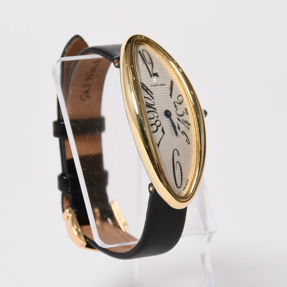 極美品 CARTIER カルティエ べニュワール アロンジェ 腕時計 2605 重量約42.57g 18KYG クオーツ ブラック ゴールド シルバー文字盤 中古 4a010225