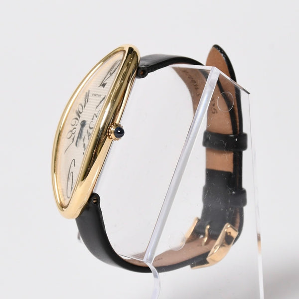極美品 CARTIER カルティエ べニュワール アロンジェ 腕時計 2605 重量約42.57g 18KYG クオーツ ブラック ゴールド シルバー文字盤 中古 4a010225