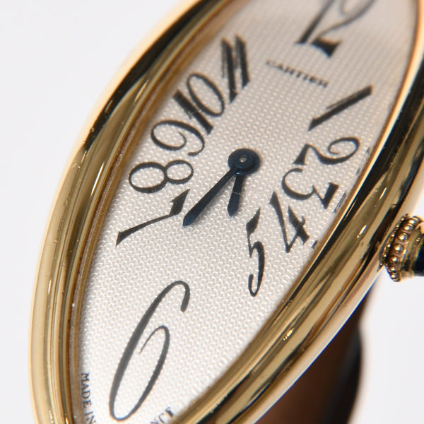 極美品 CARTIER カルティエ べニュワール アロンジェ 腕時計 2605 重量約42.57g 18KYG クオーツ ブラック ゴールド シルバー文字盤 中古 4a010225
