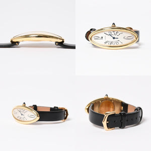 極美品 CARTIER カルティエ べニュワール アロンジェ 腕時計 2605 重量約42.57g 18KYG クオーツ ブラック ゴールド シルバー文字盤 中古 4a010225