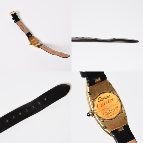 極美品 CARTIER カルティエ べニュワール アロンジェ 腕時計 2605 重量約42.57g 18KYG クオーツ ブラック ゴールド シルバー文字盤 中古 4a010225