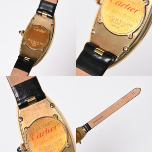 極美品 CARTIER カルティエ べニュワール アロンジェ 腕時計 2605 重量約42.57g 18KYG クオーツ ブラック ゴールド シルバー文字盤 中古 4a010225