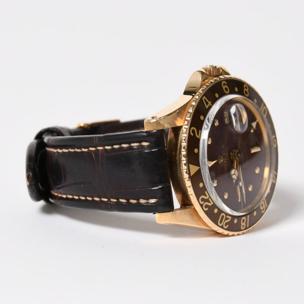 ROLEX ロレックス GMTマスター 腕時計 1675/8 重量約77.10g 18KYG AT ブラウン文字盤 レザー 美品 中古 4a010224