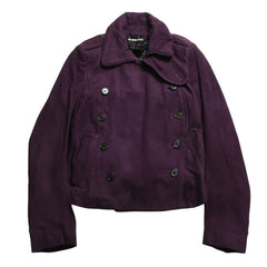 極美品 ANN DEMEULEMEESTER アンドゥムルメステール ダブルブレスト ショート ピーコート 082-1003-270-038 36サイズ パープル レザー 中古 4a009312