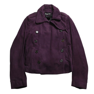 極美品 ANN DEMEULEMEESTER アンドゥムルメステール ダブルブレスト ショート ピーコート 082-1003-270-038 36サイズ パープル レザー 中古 4a009312