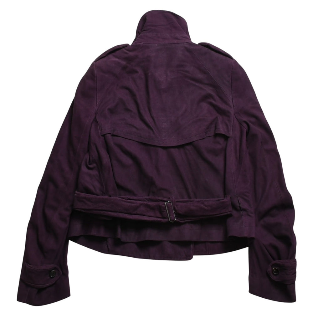 極美品 ANN DEMEULEMEESTER アンドゥムルメステール ダブルブレスト ショート ピーコート 082-1003-270-038 36サイズ パープル レザー 中古 4a009312