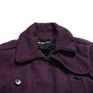 極美品 ANN DEMEULEMEESTER アンドゥムルメステール ダブルブレスト ショート ピーコート 082-1003-270-038 36サイズ パープル レザー 中古 4a009312
