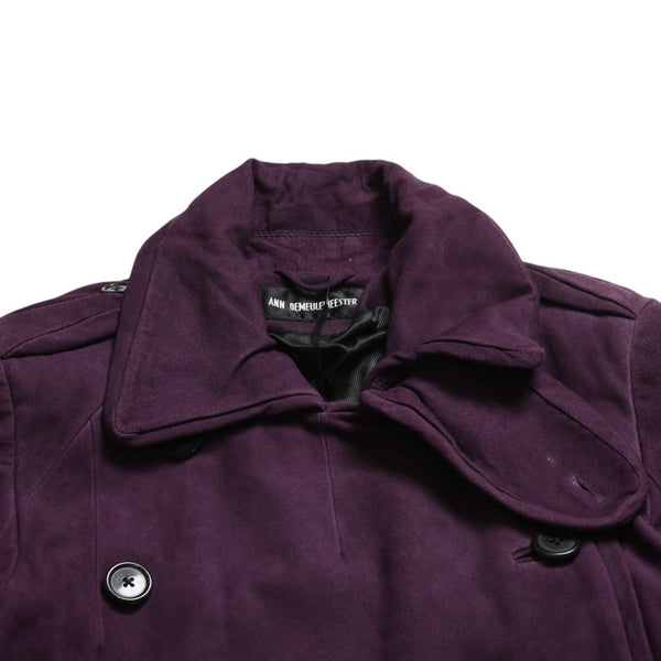 極美品 ANN DEMEULEMEESTER アンドゥムルメステール ダブルブレスト ショート ピーコート 082-1003-270-038 36サイズ パープル レザー 中古 4a009312