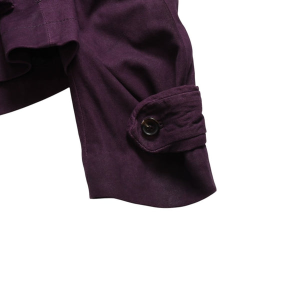 極美品 ANN DEMEULEMEESTER アンドゥムルメステール ダブルブレスト ショート ピーコート 082-1003-270-038 36サイズ パープル レザー 中古 4a009312