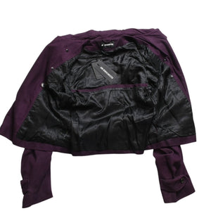 極美品 ANN DEMEULEMEESTER アンドゥムルメステール ダブルブレスト ショート ピーコート 082-1003-270-038 36サイズ パープル レザー 中古 4a009312