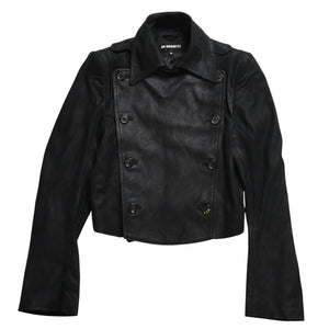 ANN DEMEULEMEESTER アンドゥムルメステール ナポレオンレザージャケット 36サイズ ブラック ダブルブレスト クロップド丈 美品 中古 4a009311