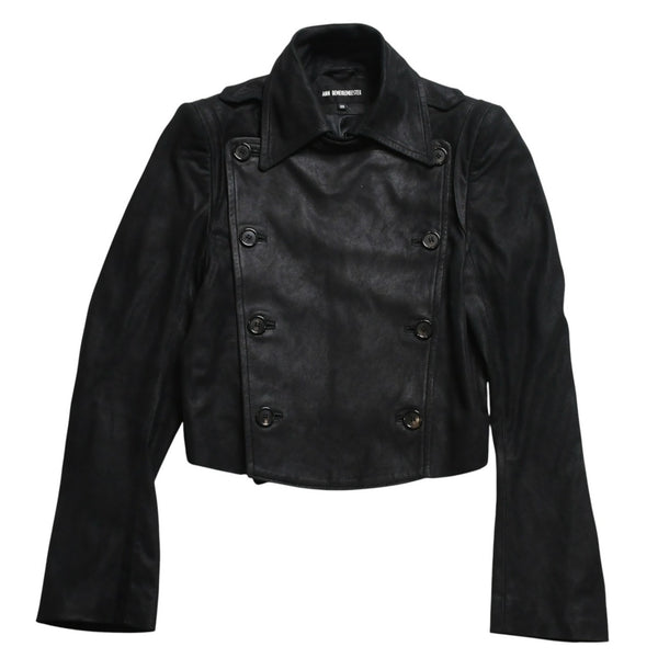 ANN DEMEULEMEESTER アンドゥムルメステール ナポレオンレザージャケット 36サイズ ブラック ダブルブレスト クロップド丈 美品 中古 4a009311