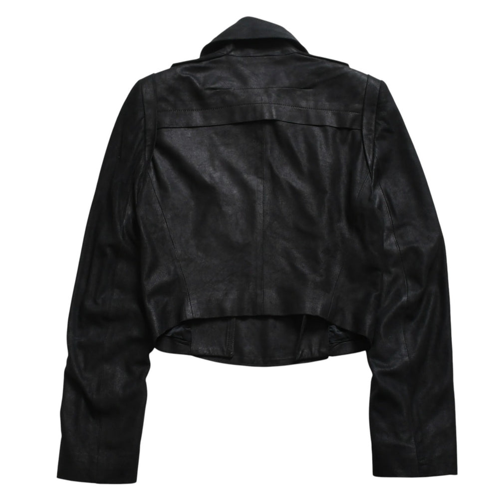 ANN DEMEULEMEESTER アンドゥムルメステール ナポレオンレザージャケット 36サイズ ブラック ダブルブレスト クロップド丈 美品 中古 4a009311