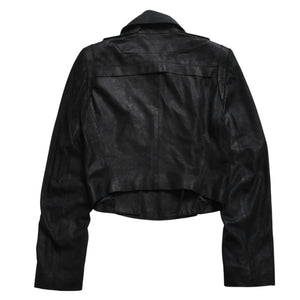 ANN DEMEULEMEESTER アンドゥムルメステール ナポレオンレザージャケット 36サイズ ブラック ダブルブレスト クロップド丈 美品 中古 4a009311