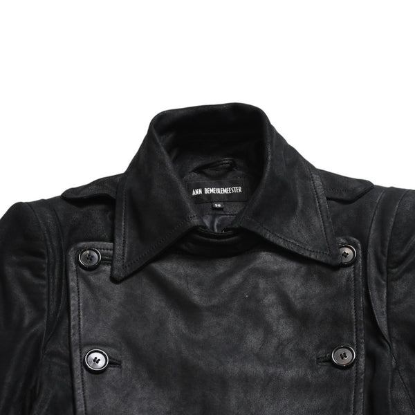 ANN DEMEULEMEESTER アンドゥムルメステール ナポレオンレザージャケット 36サイズ ブラック ダブルブレスト クロップド丈 美品 中古 4a009311