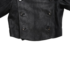 ANN DEMEULEMEESTER アンドゥムルメステール ナポレオンレザージャケット 36サイズ ブラック ダブルブレスト クロップド丈 美品 中古 4a009311