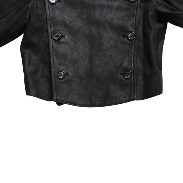 ANN DEMEULEMEESTER アンドゥムルメステール ナポレオンレザージャケット 36サイズ ブラック ダブルブレスト クロップド丈 美品 中古 4a009311