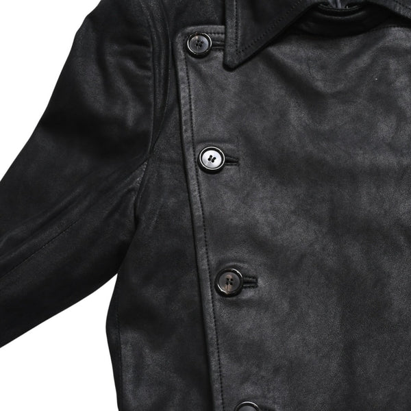 ANN DEMEULEMEESTER アンドゥムルメステール ナポレオンレザージャケット 36サイズ ブラック ダブルブレスト クロップド丈 美品 中古 4a009311