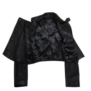 ANN DEMEULEMEESTER アンドゥムルメステール ナポレオンレザージャケット 36サイズ ブラック ダブルブレスト クロップド丈 美品 中古 4a009311