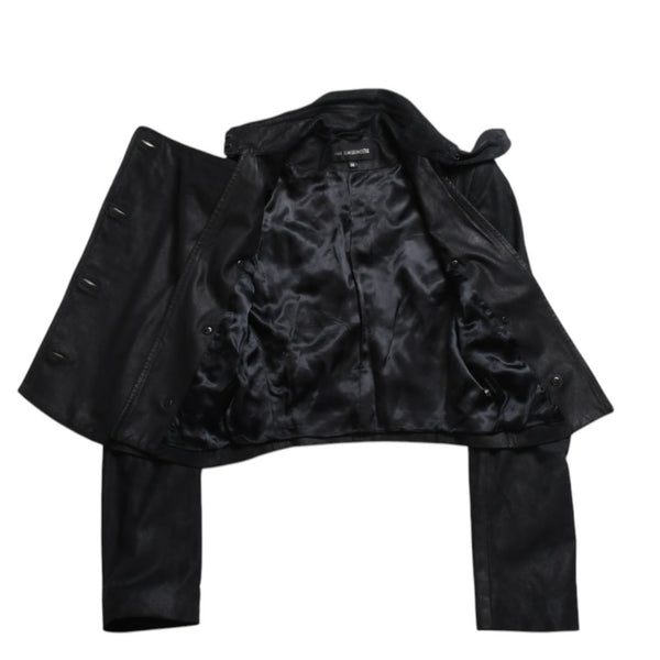 ANN DEMEULEMEESTER アンドゥムルメステール ナポレオンレザージャケット 36サイズ ブラック ダブルブレスト クロップド丈 美品 中古 4a009311