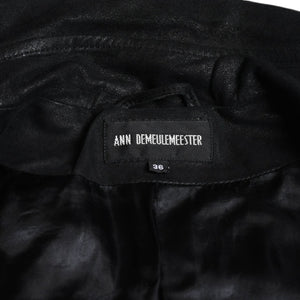 ANN DEMEULEMEESTER アンドゥムルメステール ナポレオンレザージャケット 36サイズ ブラック ダブルブレスト クロップド丈 美品 中古 4a009311