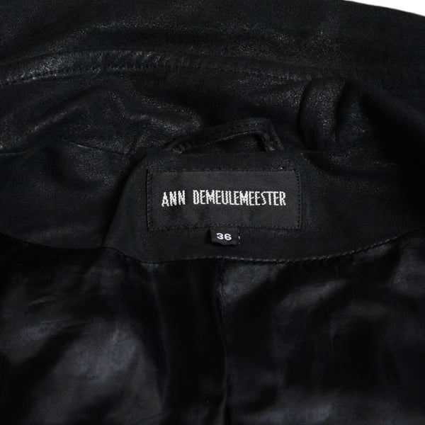 ANN DEMEULEMEESTER アンドゥムルメステール ナポレオンレザージャケット 36サイズ ブラック ダブルブレスト クロップド丈 美品 中古 4a009311