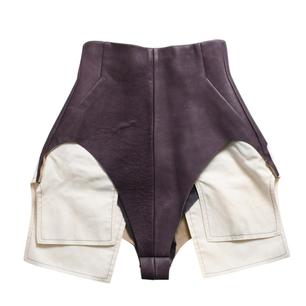 Very Good Condition Rick Owens Leather Shorts RO02A7353-LCW Size 38 Dark Purple Ivory Ladies Used 4a010238