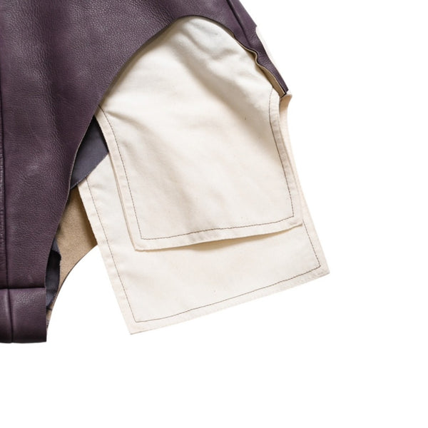 Very Good Condition Rick Owens Leather Shorts RO02A7353-LCW Size 38 Dark Purple Ivory Ladies Used 4a010238