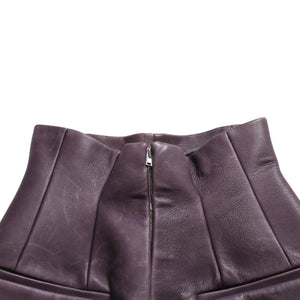Very Good Condition Rick Owens Leather Shorts RO02A7353-LCW Size 38 Dark Purple Ivory Ladies Used 4a010238