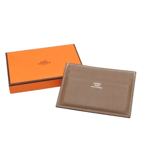 New and unused HERMES Vaux Swift Citizen Twill Card Case Business Card Holder Etoupe K Engraved Used 4a000980