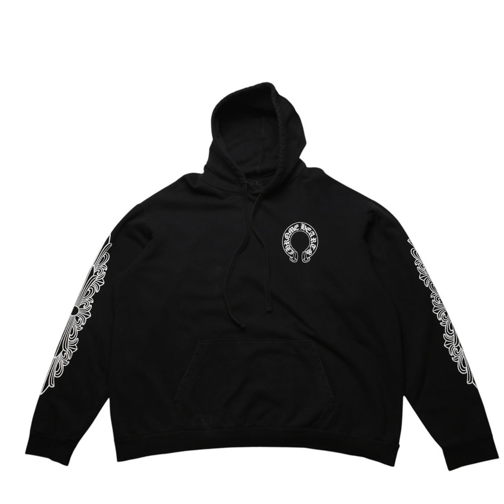 CHROME HEARTS Horseshoe&フFloral Cross Pullover Hoodie with Horseshoe Logo, Floral Cross Logo, Scroll Label Logo, XXL Size, SW Hoodie, Excellent Condition, Used, 4a003221