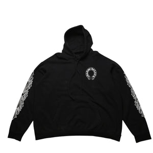 CHROME HEARTS Horseshoe&フFloral Cross Pullover Hoodie with Horseshoe Logo, Floral Cross Logo, Scroll Label Logo, XXL Size, SW Hoodie, Excellent Condition, Used, 4a003221