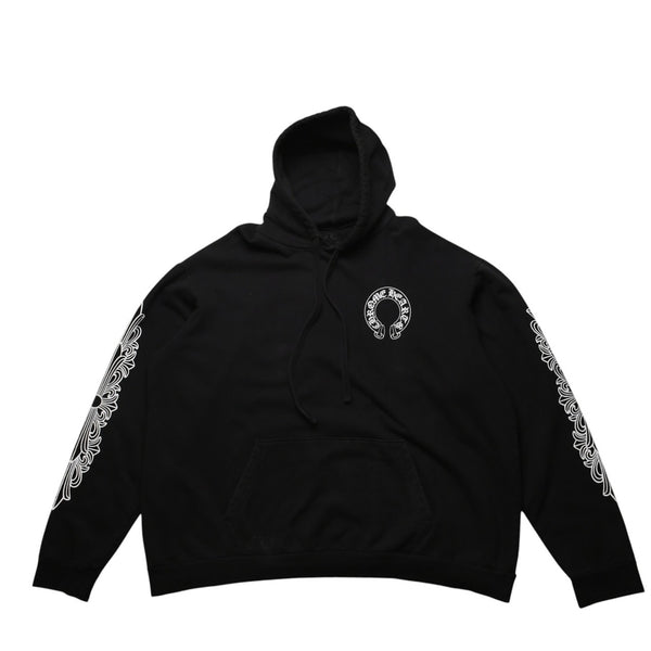 CHROME HEARTS Horseshoe&フFloral Cross Pullover Hoodie with Horseshoe Logo, Floral Cross Logo, Scroll Label Logo, XXL Size, SW Hoodie, Excellent Condition, Used, 4a003221