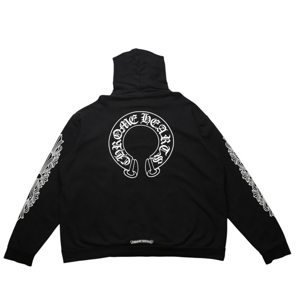 CHROME HEARTS Horseshoe&フFloral Cross Pullover Hoodie with Horseshoe Logo, Floral Cross Logo, Scroll Label Logo, XXL Size, SW Hoodie, Excellent Condition, Used, 4a003221