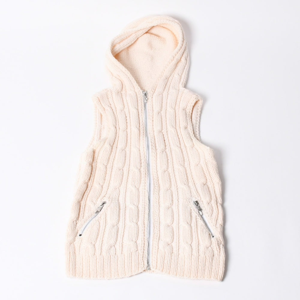 New and unused CHROME HEARTS Cashmere Knit Vest Size S Dagger Zip Beige Silver 925 Ladies Used 4a000481