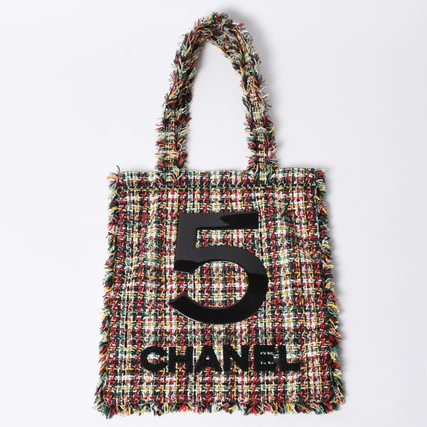 Very Good Condition CHANEL Chanel No.5 Tote Bag A91557 23rd Series Coco Mark Logo Patch Tweed Leather Multicolor Silver Hardware Used 4a000400