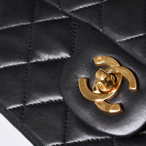 CHANEL Chanel Matelasse 23 W Flap W Chain Shoulder Bag No. 1 Coco Mark Lambskin Black Good Condition Used 4a000472