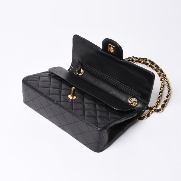 CHANEL Chanel Matelasse 23 W Flap W Chain Shoulder Bag No. 1 Coco Mark Lambskin Black Good Condition Used 4a000472