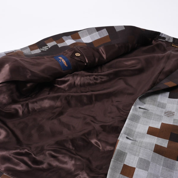 Very Good Condition LOUIS VUITTON 24AW 2B Tailored Jacket HRJ61E Size 60 Damoflage Single Brown Gray Used 4a000028