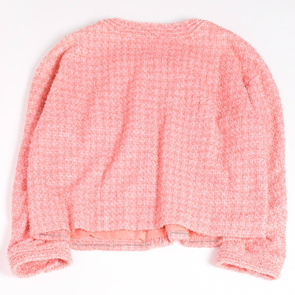 極美品 CHANEL シャネル 20P ココマークボタン ツイード ノーカラージャケット P63187 2020 ヴィアール期 コーラルピンク メンズ 50サイズ 中古 4b012759