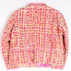 Very Good Condition CHANEL 20A Houndstooth Fancy No Collar Tweed Jacket P64621 Coco Mark Tie Dye Style Silk Bead Trimming Used 4b012755