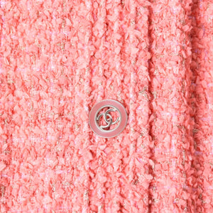 極美品 CHANEL シャネル 20P ココマークボタン ツイード ノーカラージャケット P63187 2020 ヴィアール期 コーラルピンク メンズ 50サイズ 中古 4b012759