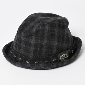 CHROME HEARTS Oval Cross CH Stud Cross Straw Hat Wool Gray Black Hat Size M Good Condition Used 4b013109