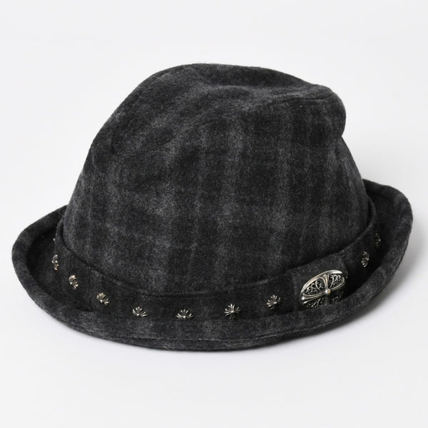 CHROME HEARTS Oval Cross CH Stud Cross Straw Hat Wool Gray Black Hat Size M Good Condition Used 4b013109