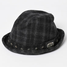 画像をギャラリービューアに読み込む, CHROME HEARTS クロムハーツ オーバルクロス CHスタッド クロス ストローハット ウール グレー ブラック 帽子 サイズM 美品 中古 4b013109